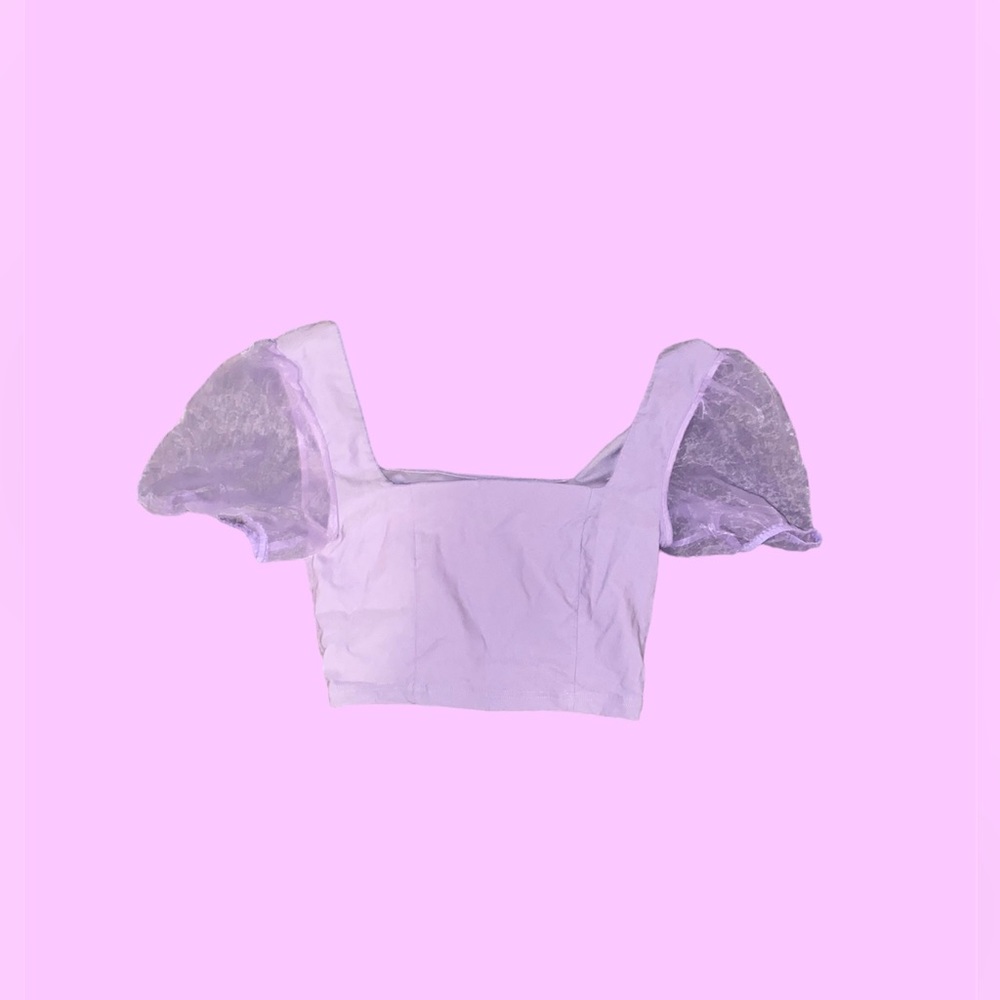 Blue blush lavender short sleeve crop top